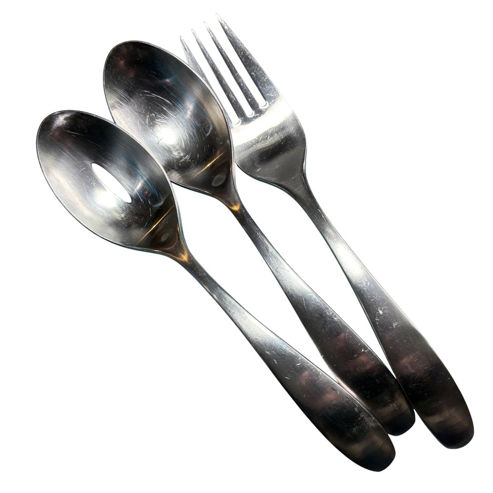 Oneida 18/10 Stainless Steel Serving Set Fork Slotted Solid Spoon 3 Piece Silver